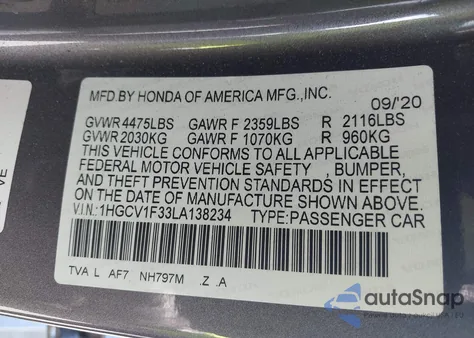 2020 Honda Accord Sport from USA, damaged, VIN 1HGCV1F33LA138234